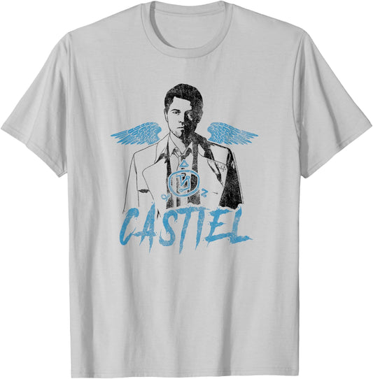 Supernatural Castiel Angel Street Art Color Pop T-Shirt - T-Shirt | Ash