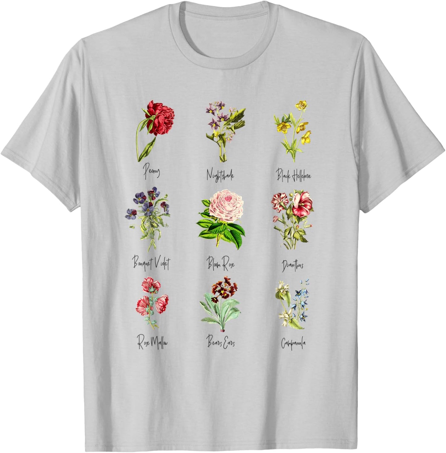 Vintage Botanical Floral Flower Chart T-Shirt - T-Shirt | Ash