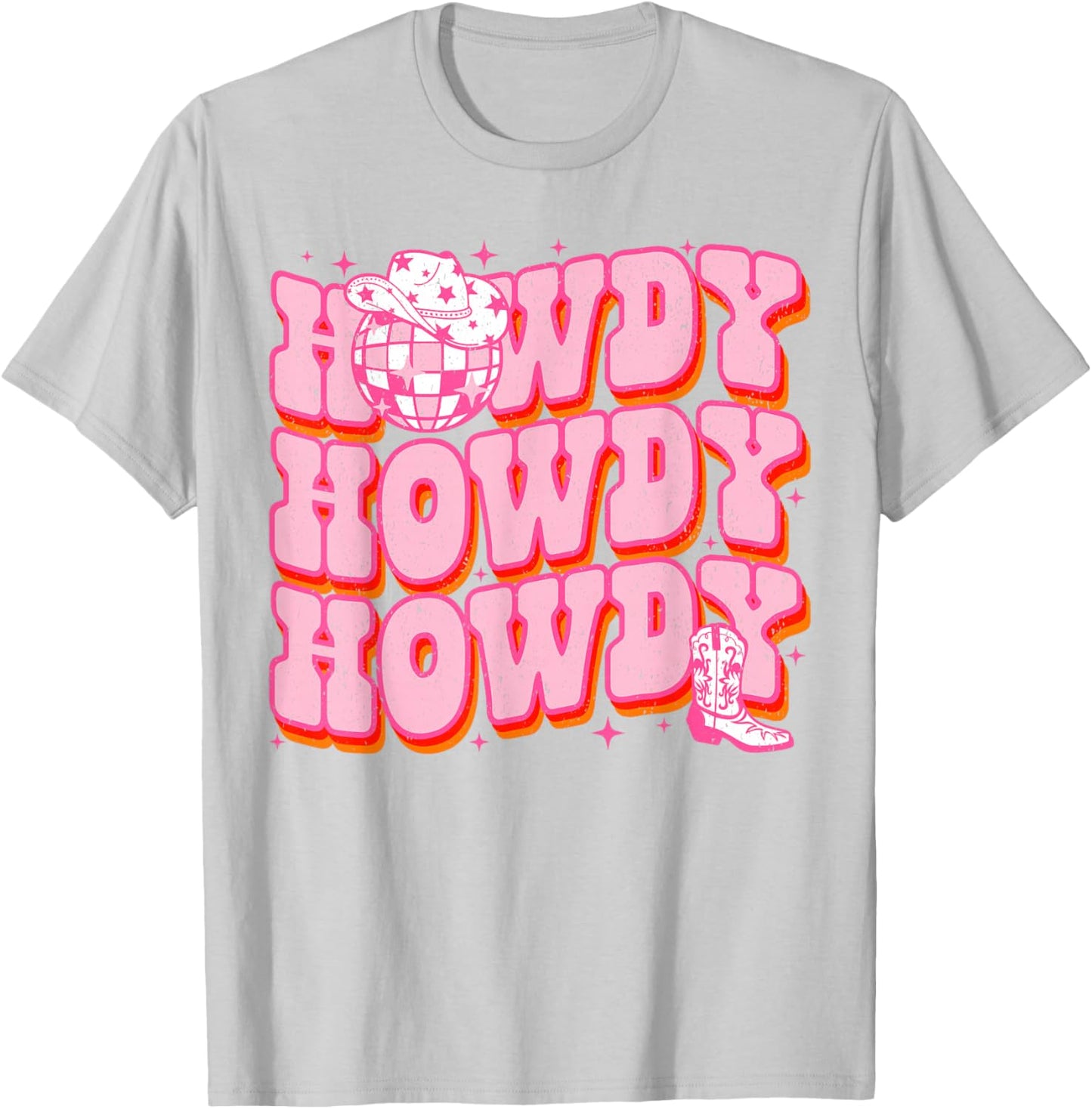 Howdy Southern Western Girl Country Rodeo Pink Disco Cowgirl T-Shirt - T-Shirt | Ash