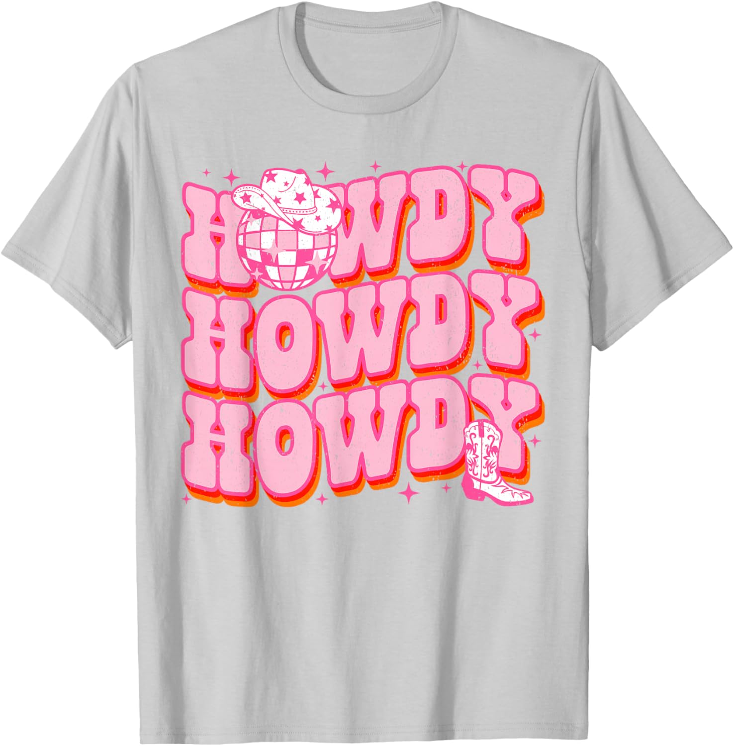 Howdy Southern Western Girl Country Rodeo Pink Disco Cowgirl T-Shirt - T-Shirt | Ash