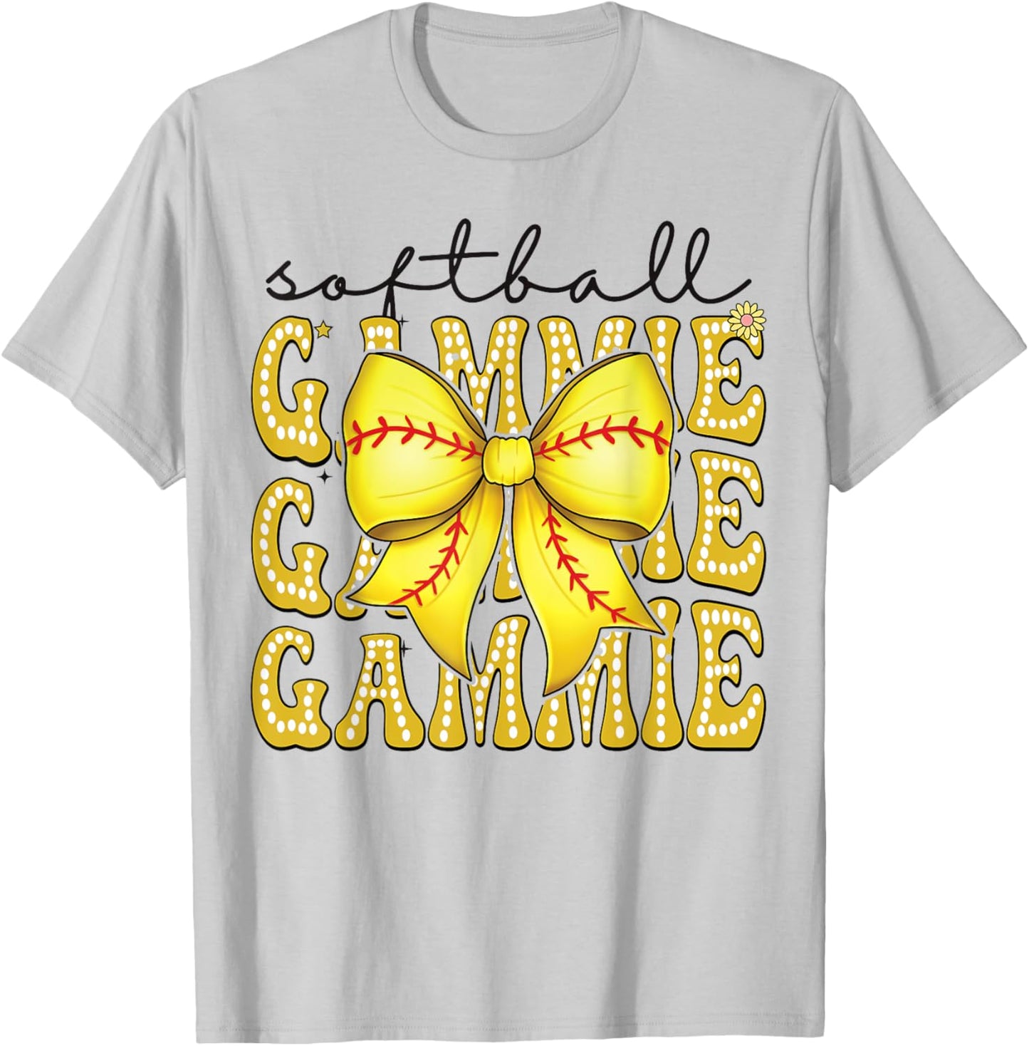Softball Gammie Retro Softball Coquette Bow Groovy T-Shirt - T-Shirt | Ash