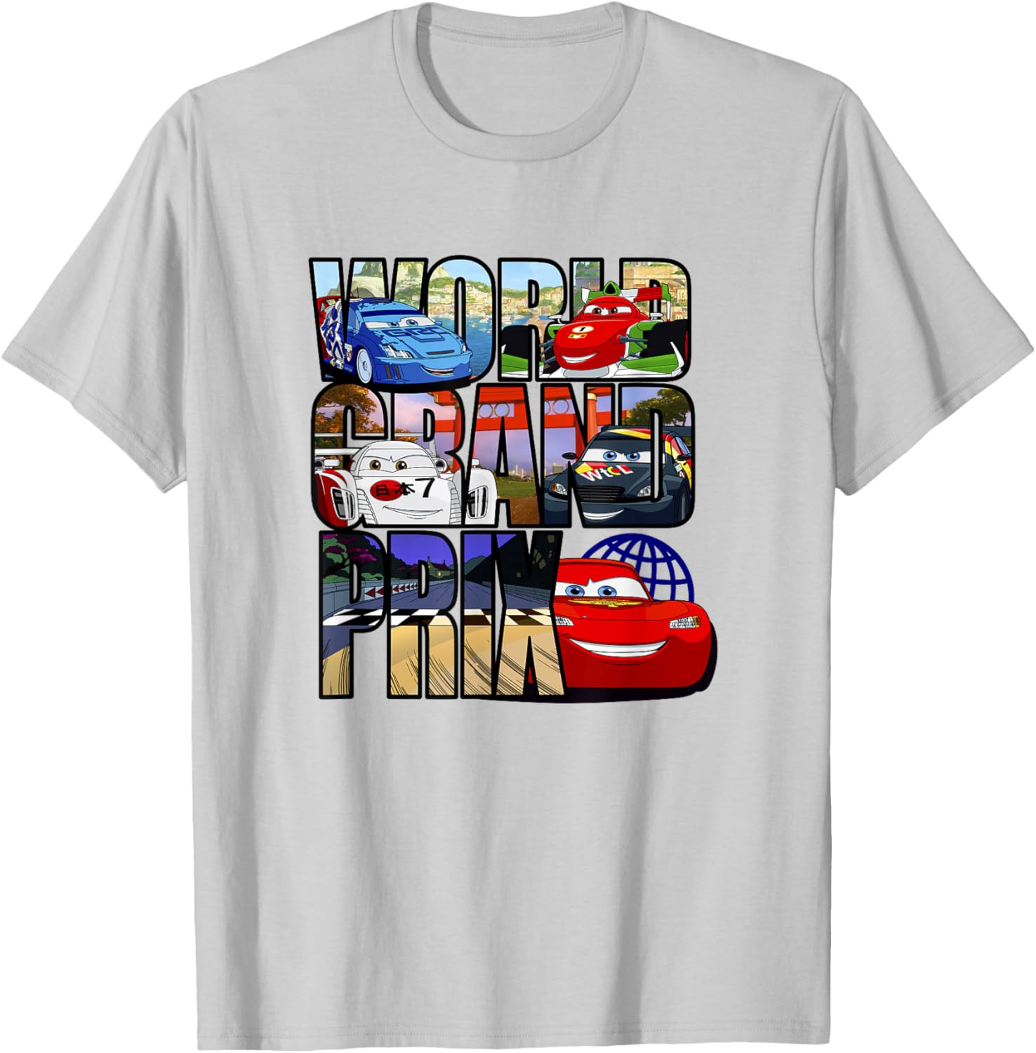 Disney Pixar Cars 2 World Grand Prix Destinations Logo T-Shirt - T-Shirt | Ash