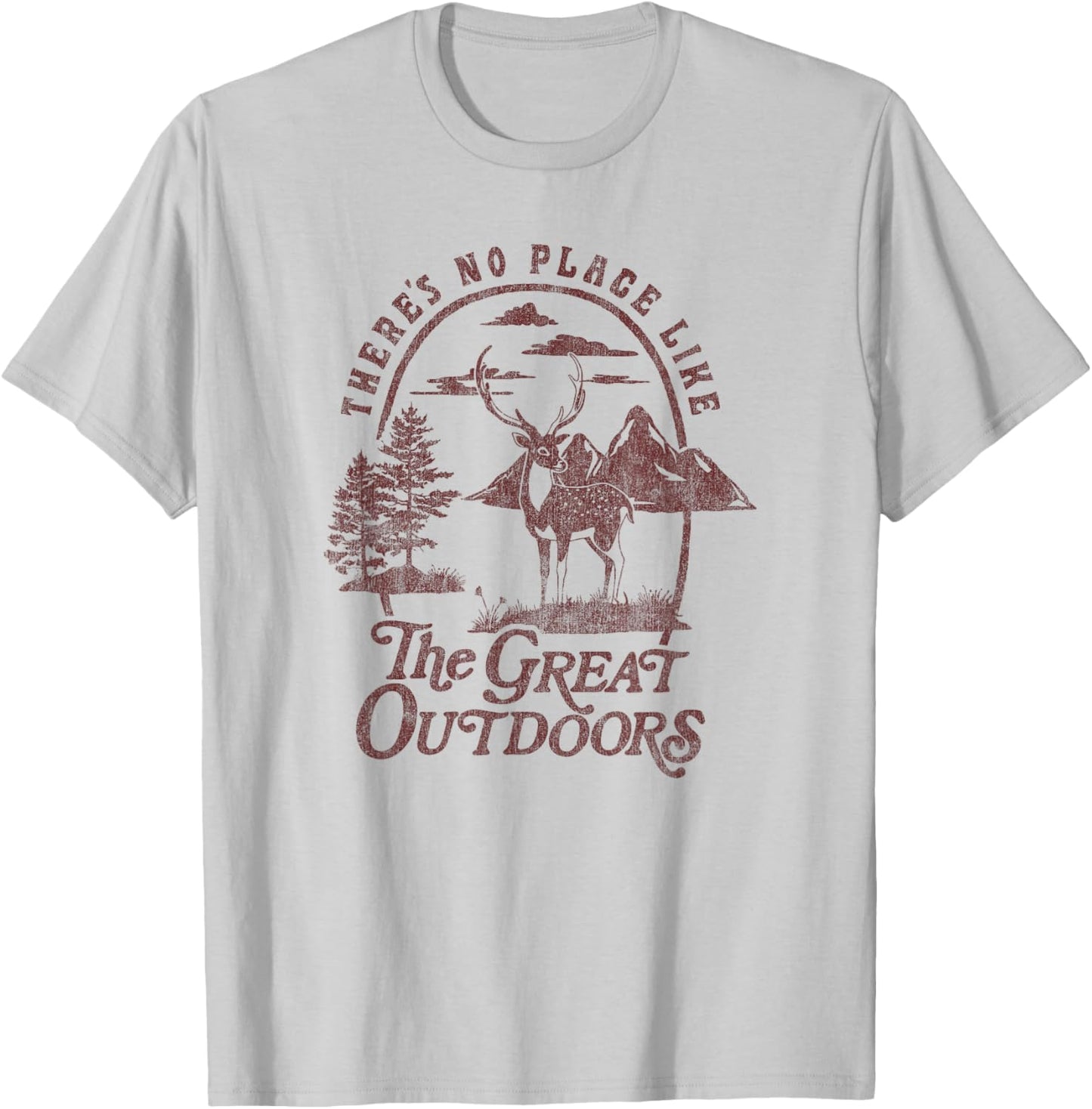 There's No Place Like The Great Outdoors Deer Landscape V2 T-Shirt - T-Shirt | Ash