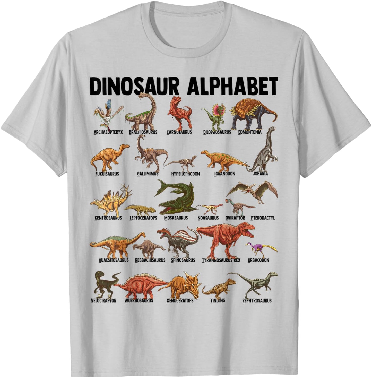 Dinosaur Alphabet - Dino Types Identification - A-Z ABC T-Shirt - T-Shirt | Ash
