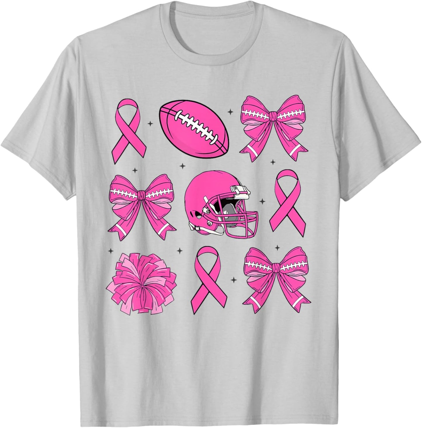 Breast Cancer Awareness Football Pink Ribbon Coquette Bow T-Shirt - T-Shirt | Ash