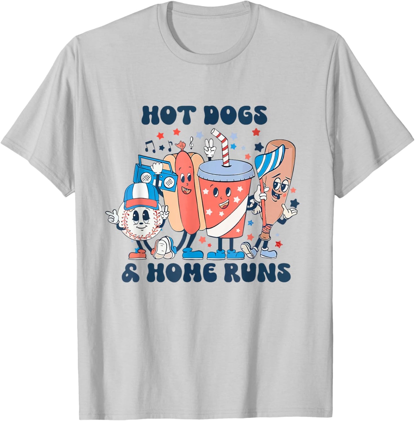 Hot Dogs And Home Runs Hot Dog Baseball Touchdown T-Shirt - T-Shirt | Ash