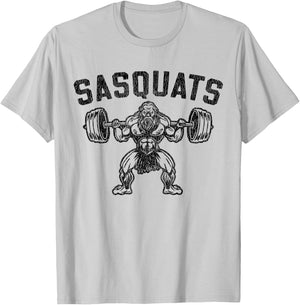 Sasquats Leg Day Weightlifting Bigfoot Squat Distressed Gym T-Shirt - T-Shirt | Ash