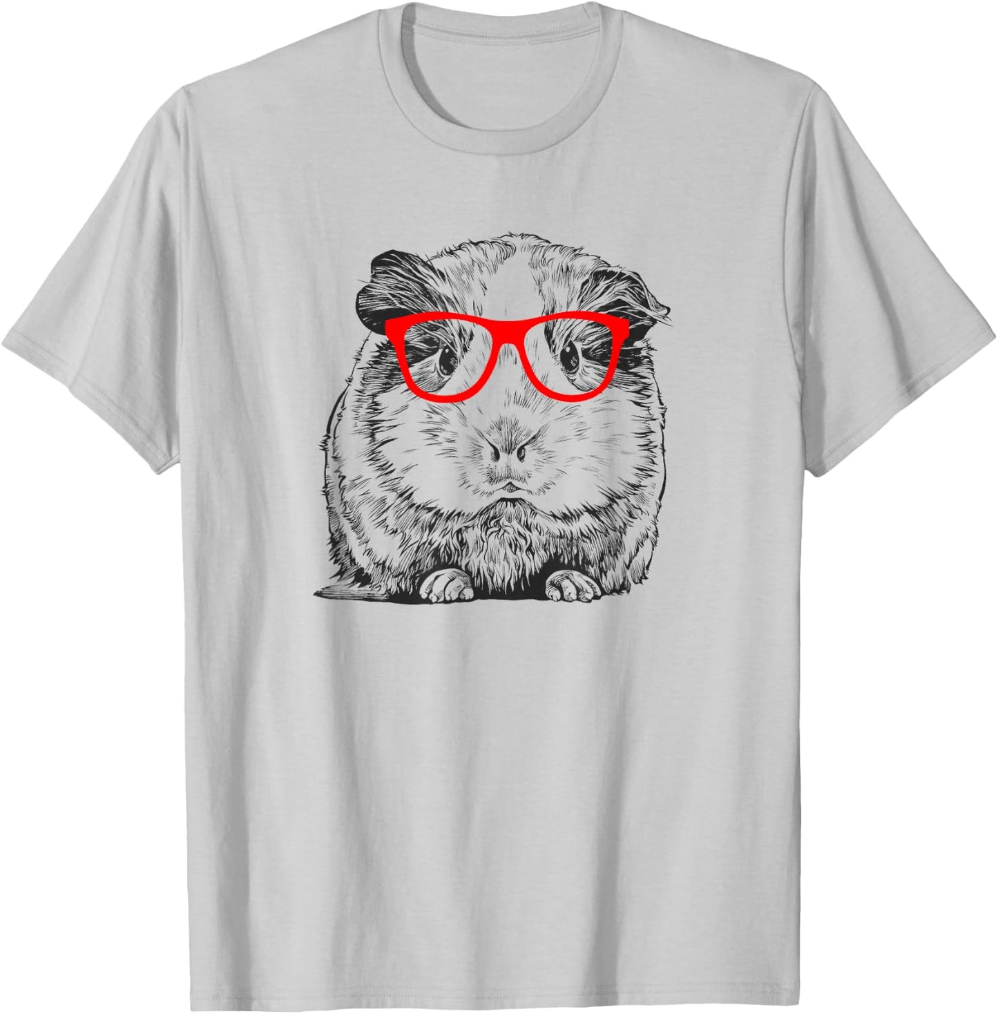 Hipster Guinea Pig in Red Glasses Pet Animal T Shirt T-Shirt - T-Shirt | Ash