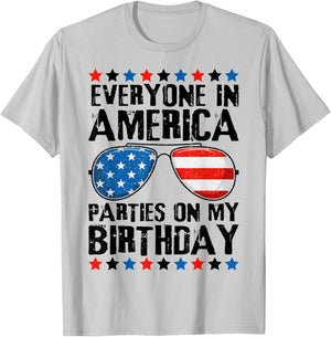 Everyone in America Parties on My Birthday 4th of July T-Shirt - T-Shirt | Ash