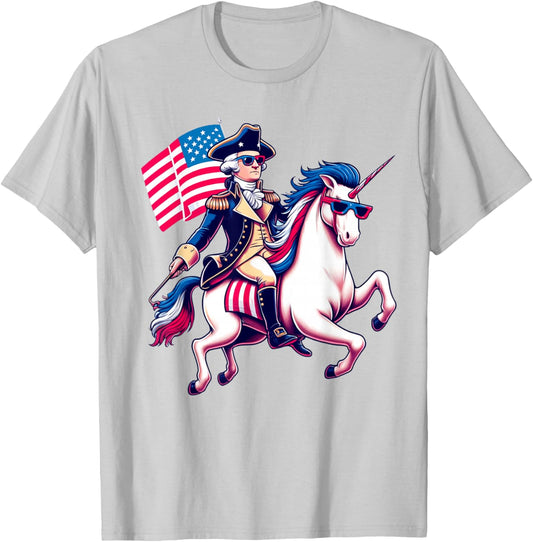 George Washington Riding A Unicorn 4th of July vintage kids T-Shirt - T-Shirt | Ash