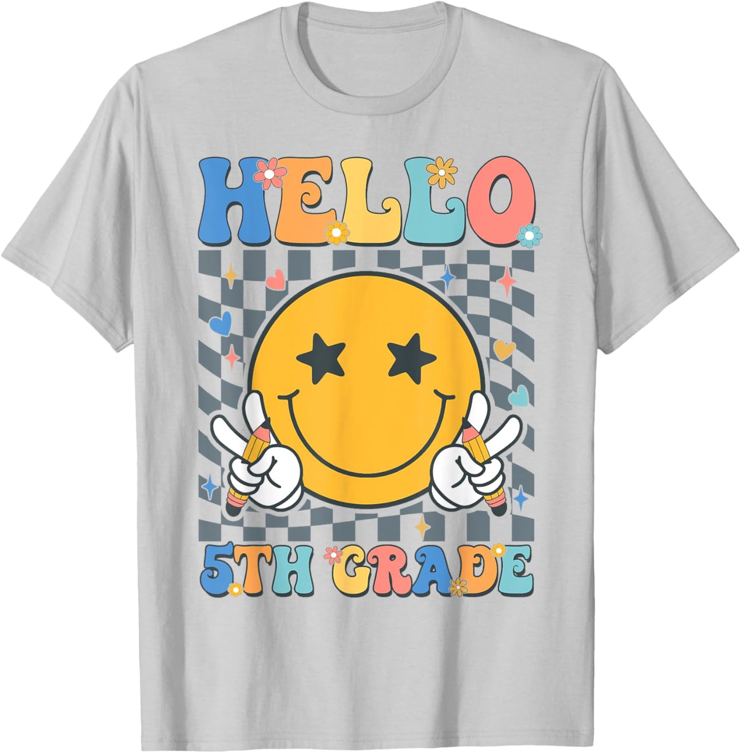 Retro Groovy Hello 5th Grade Back To School Teachers Kids T-Shirt - T-Shirt | Ash