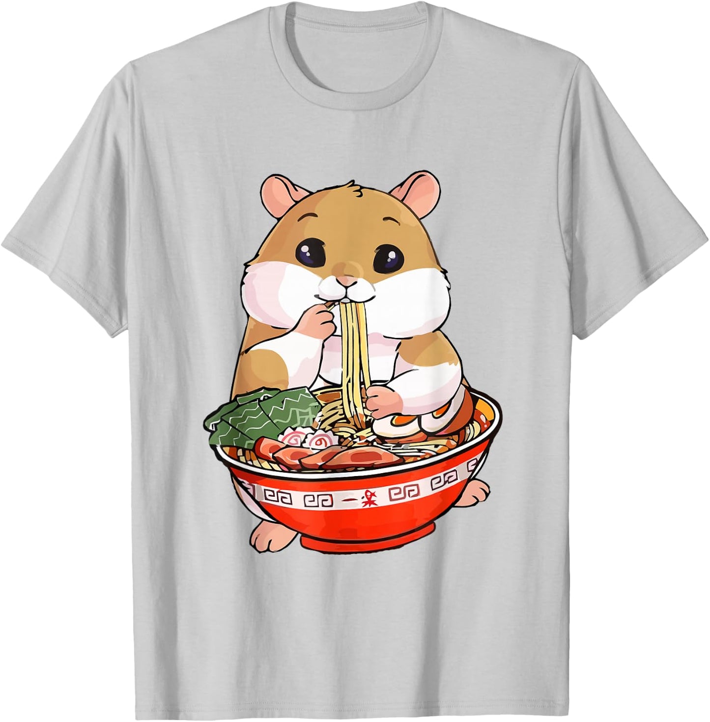 Kawaii Hamster Eating Ramen Noodles Anime T-Shirt - T-Shirt | Ash