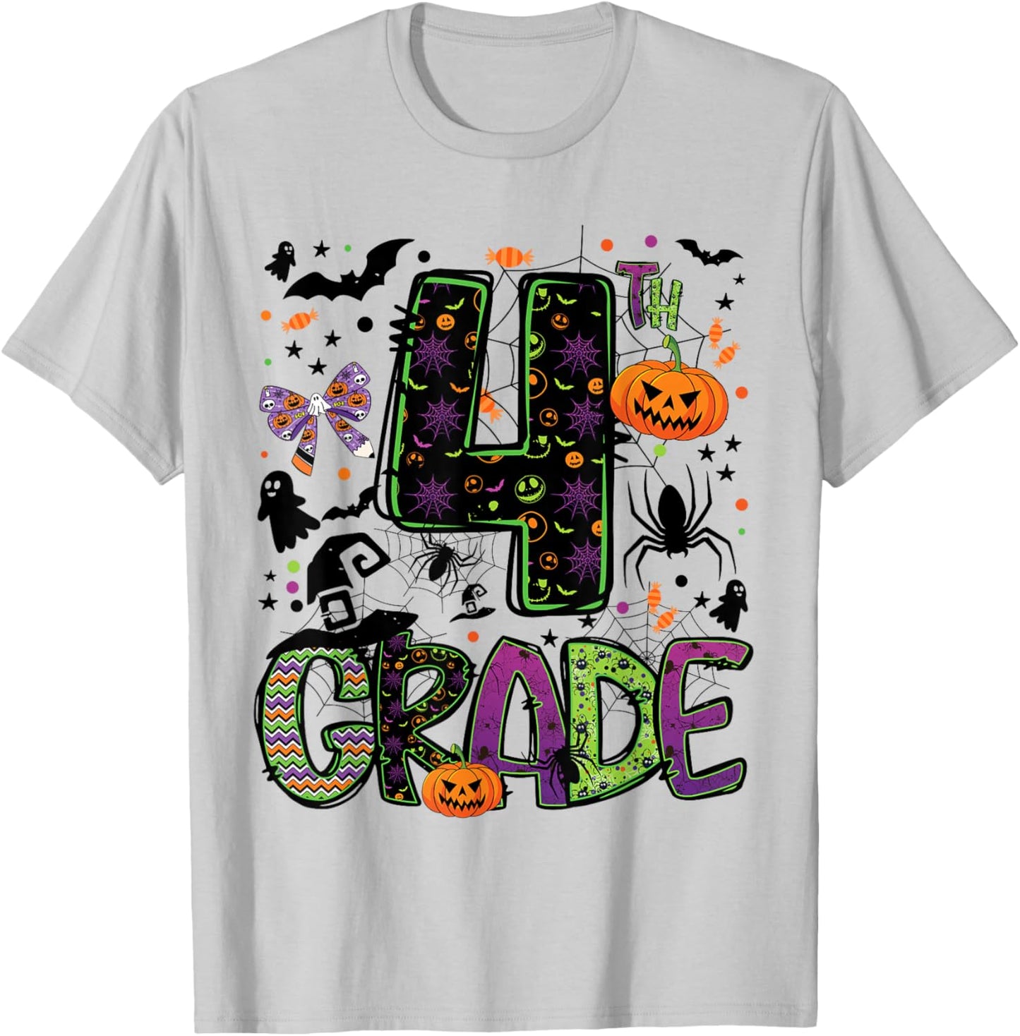 Halloween Spooky 4th Grade Halloween Team Student Teacher T-Shirt - T-Shirt | Ash
