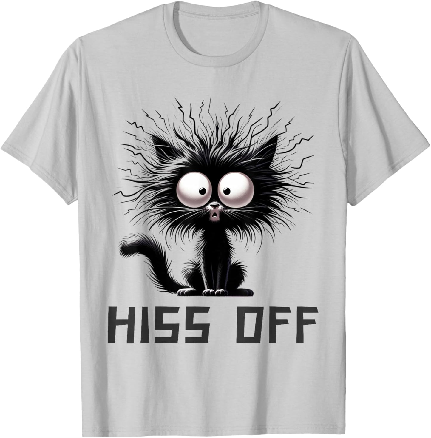Hiss Off Funny Black Cat Hiss Off Meow Cat Gifts Black Cat Hiss Off Meow Cat Funny Cat Lover Women -Adults Cotton 65% Polyester 35% White Cartoon T-Shirt - T-Shirt | Ash