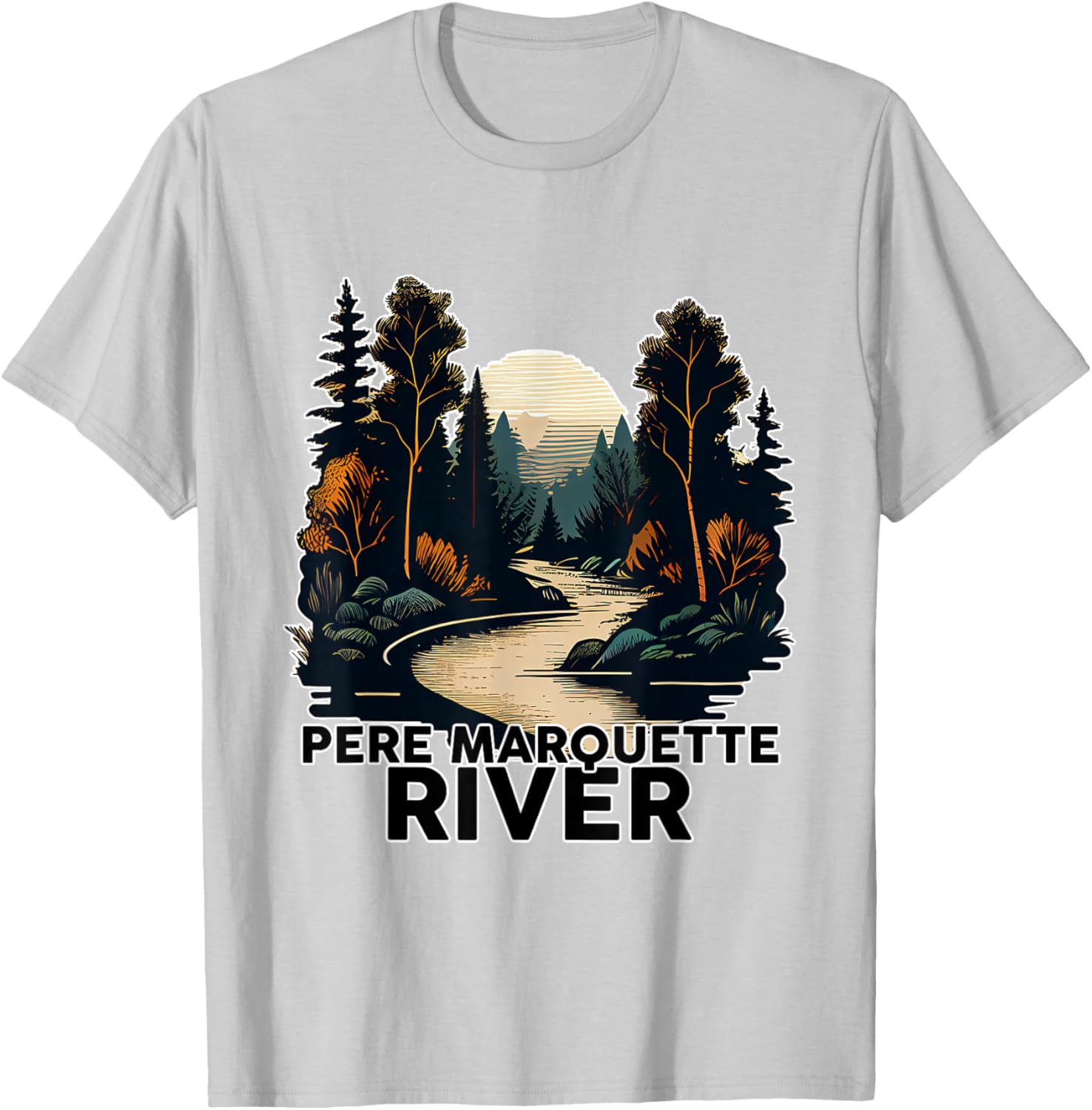 Pere Marquette River Retro River Pere Marquette T-Shirt - T-Shirt | Ash