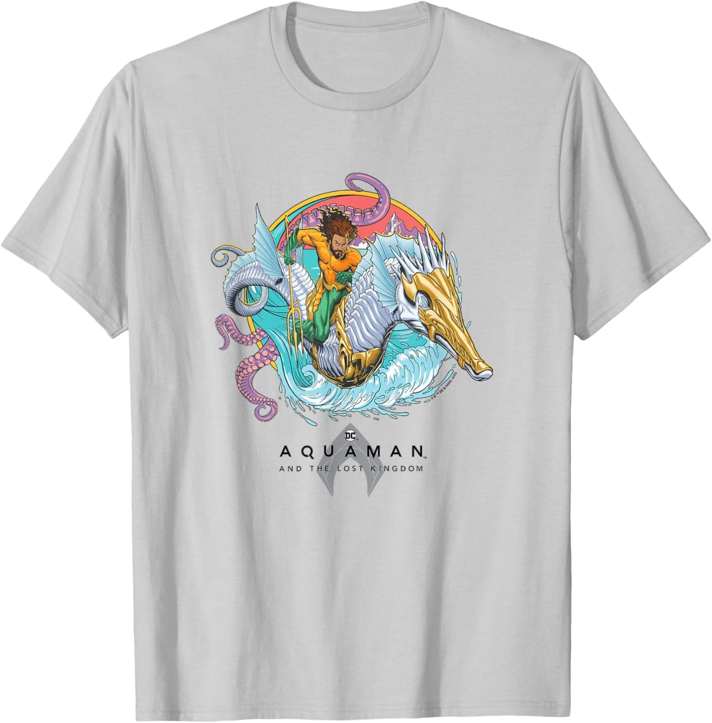 Aquaman And The Lost Kingdom Seahorse Ride Superhero Circle T-Shirt - T-Shirt | Ash