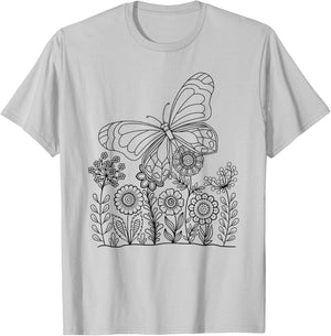 Butterfly Design for Colouring and Painting for Children T-Shirt - T-Shirt | Ash