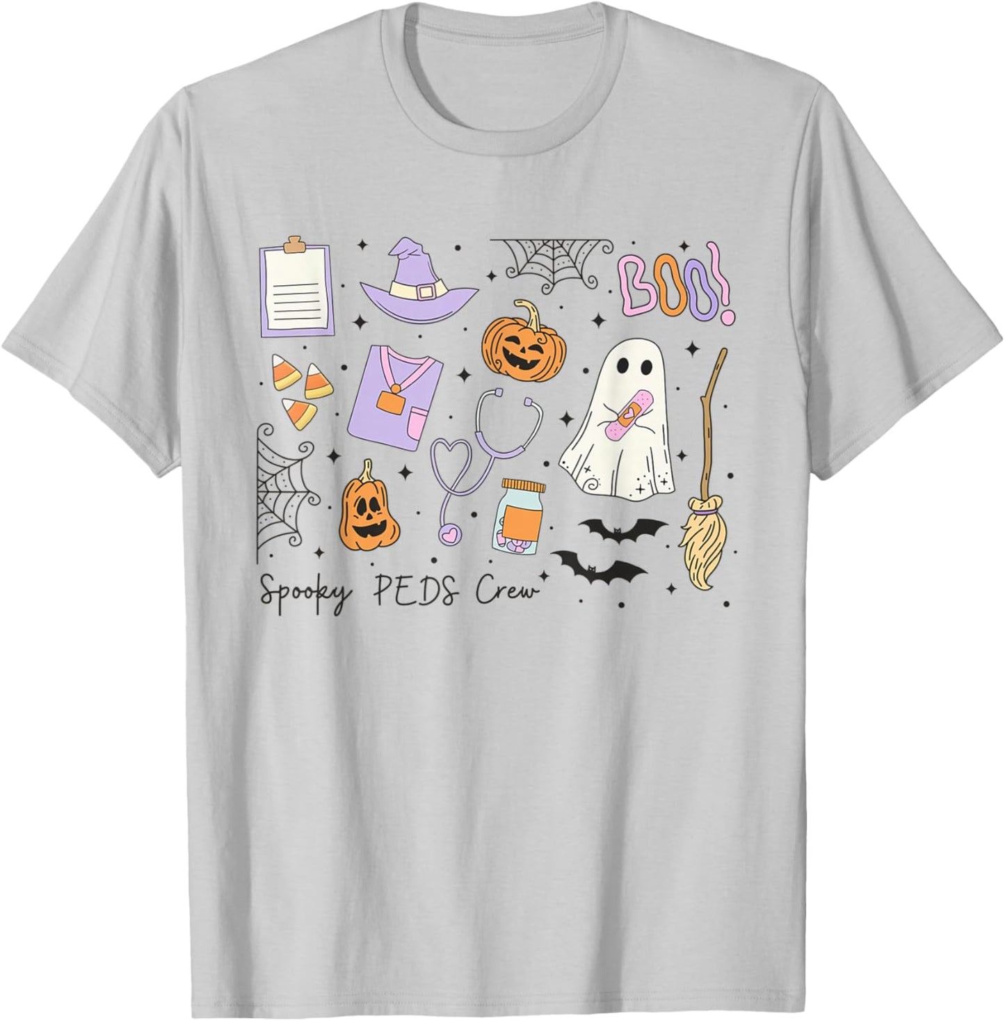 Spooky PEDS Crew Halloween Pumpkin Pediatrics Halloween T-Shirt - T-Shirt | Ash