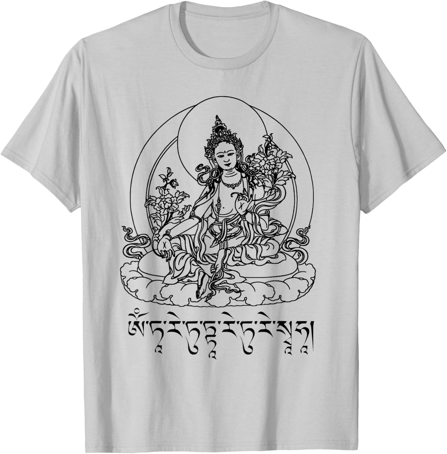 Buddha Green Tara Mantra Tibetan Buddhism Vajrayana T-Shirt - T-Shirt | Ash