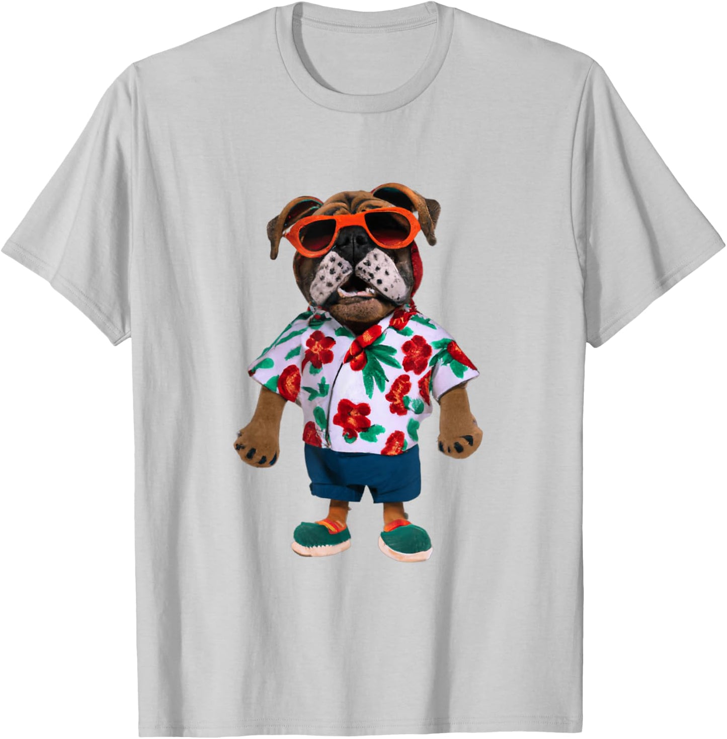 Bulldog Wearing A Hawaiian Shirt T-Shirt - T-Shirt | Ash