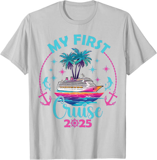 My First Cruise 2025 Vacation Matching Family Cruise Ship T-Shirt - T-Shirt | Ash