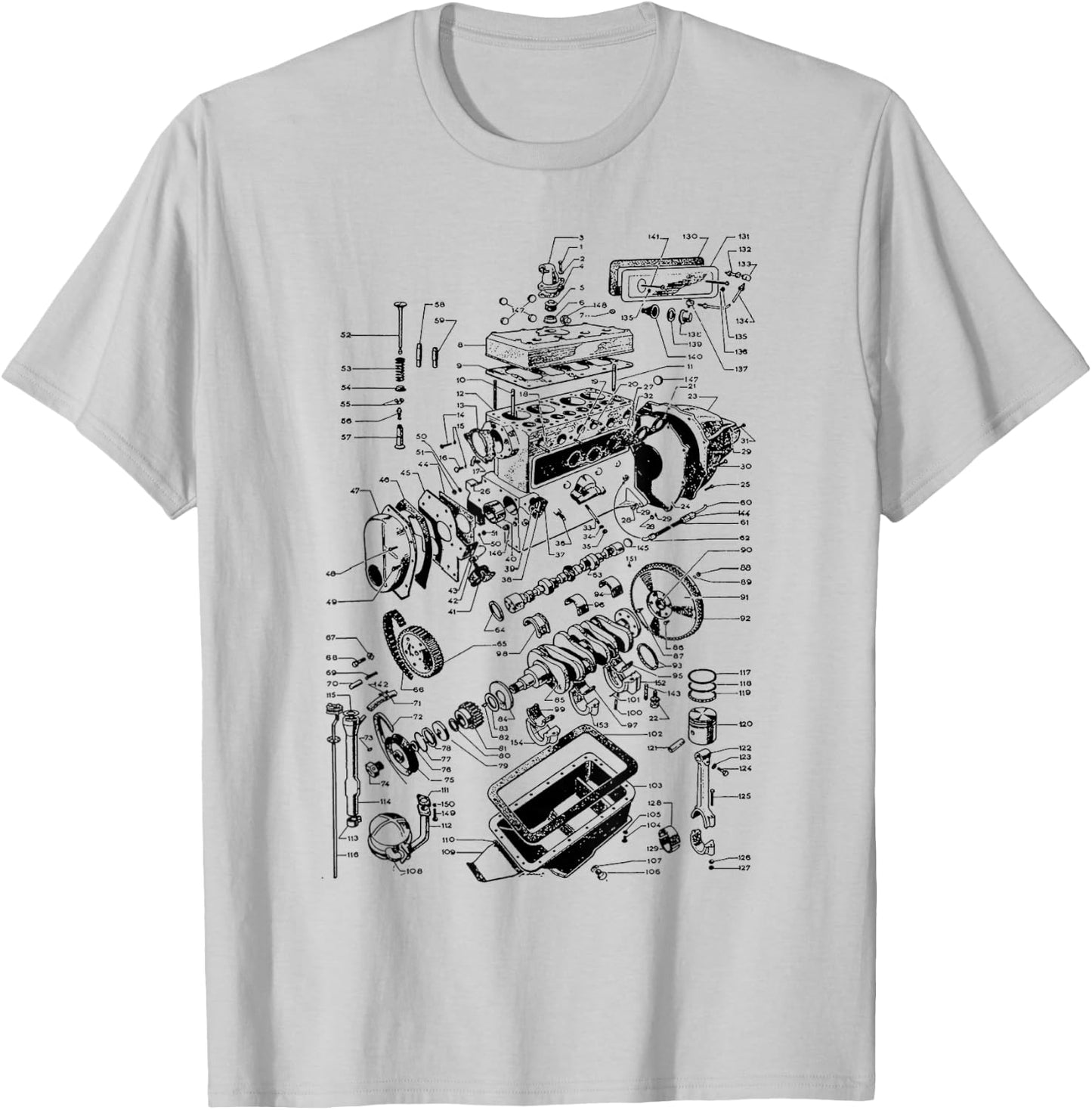 Engine Drawing, Engineer, Work Blocks and Mechanic T-Shirt - T-Shirt | Ash