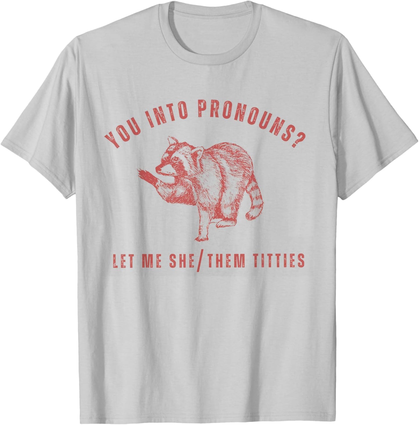 Retro Racoon You Into Pronouns Let Me She Them Titties T-Shirt - T-Shirt | Ash