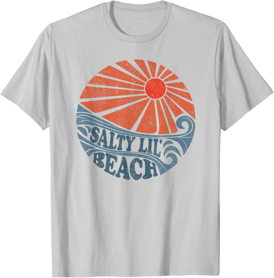 Vintage Salty Lil Beach Funny Retro Sun 70's Vacation T-Shirt - T-Shirt | Ash