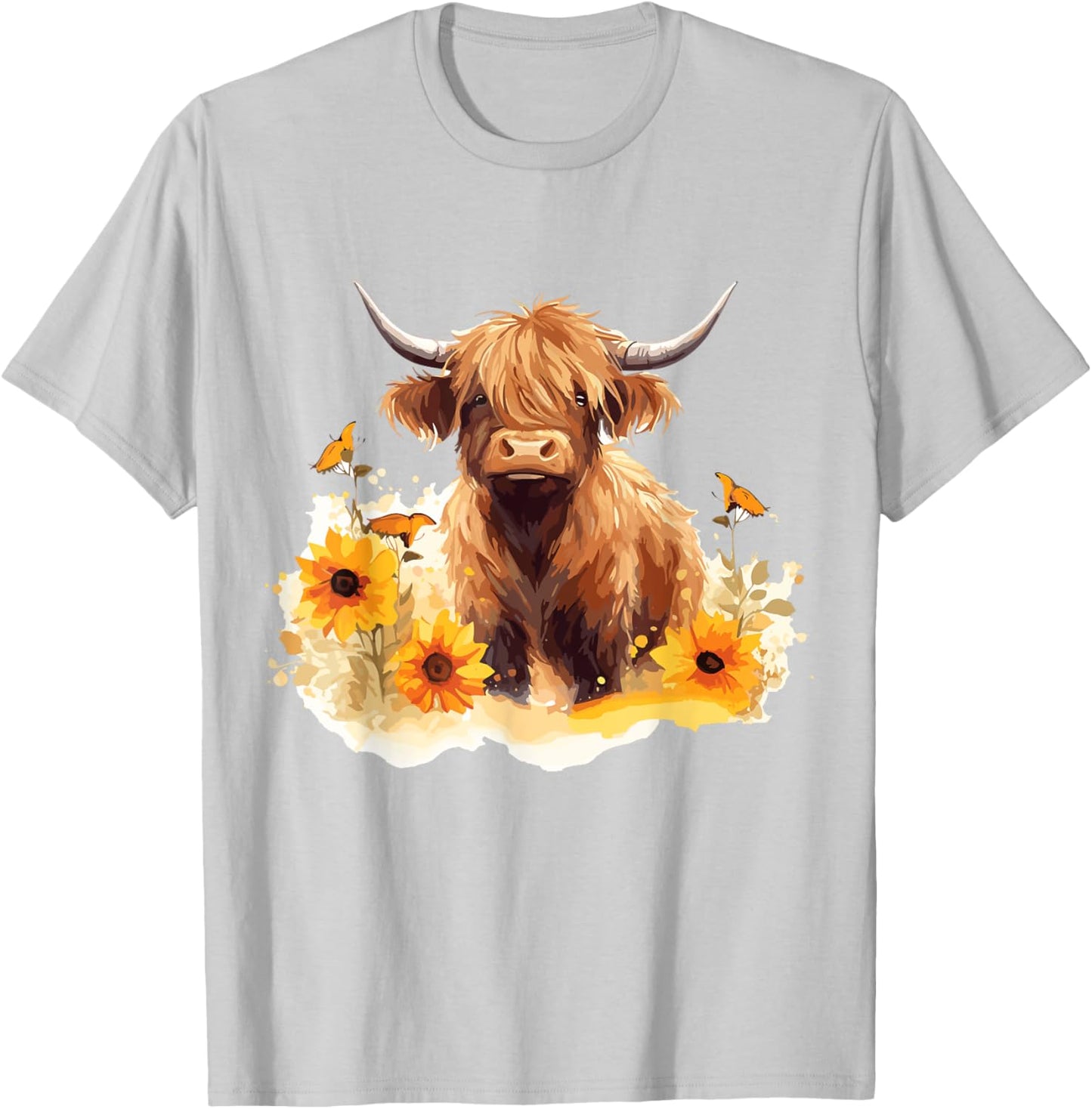 Scottish Highland Cow Sunflowers Heifer Country Farmer Girl T-Shirt - T-Shirt | Ash