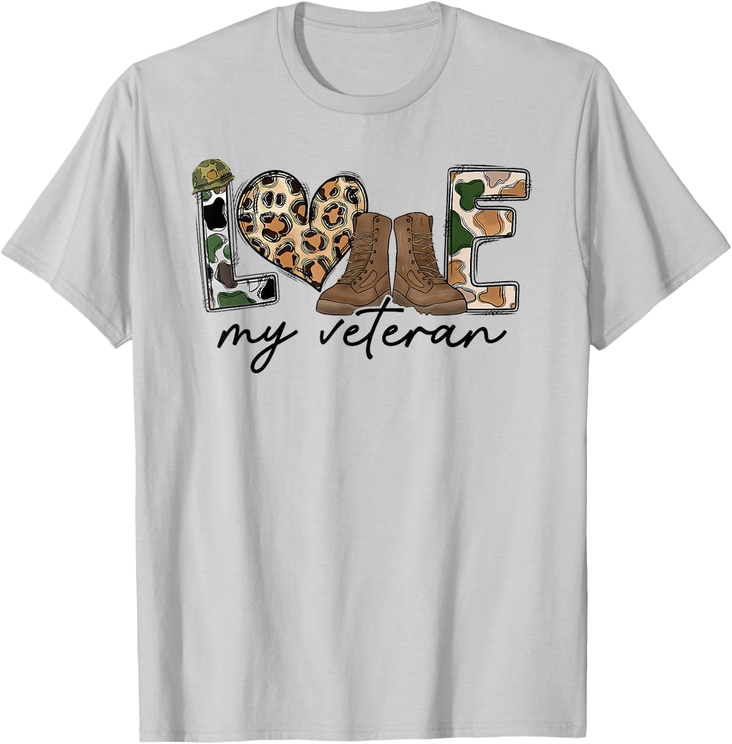 I Love My Veteran Camouflage USA Flag Military T-Shirt - T-Shirt | Ash