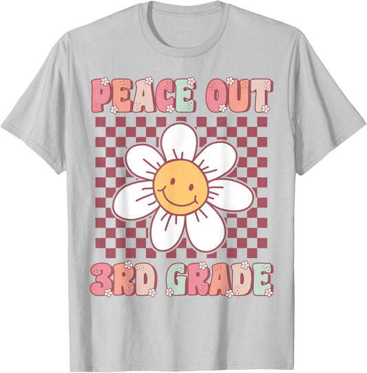 Peace Out Third Grade Cute Groovy Last Day of 3rd Grade T-Shirt - T-Shirt | Ash