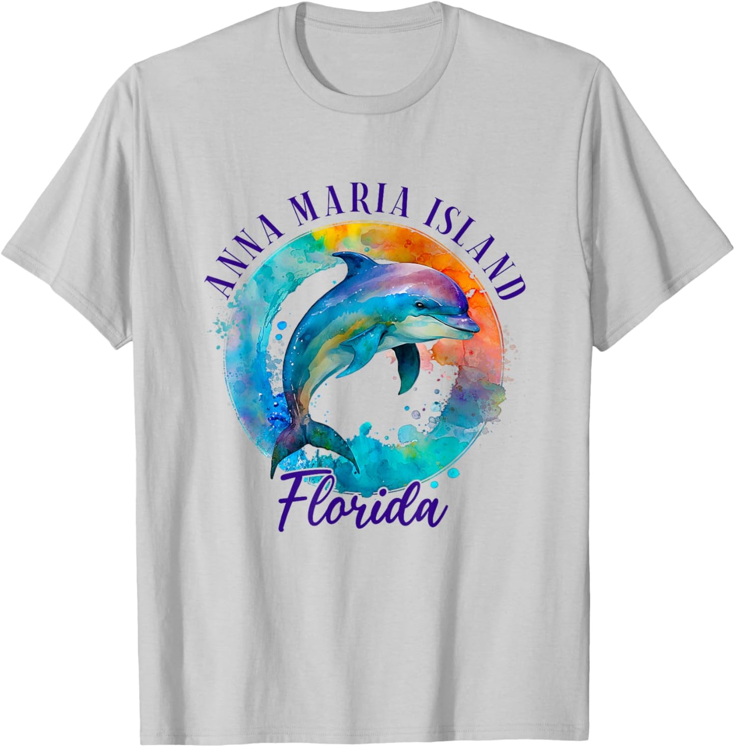 Anna Maria Island Florida Happy Watercolor Dolphin T-Shirt - T-Shirt | Ash