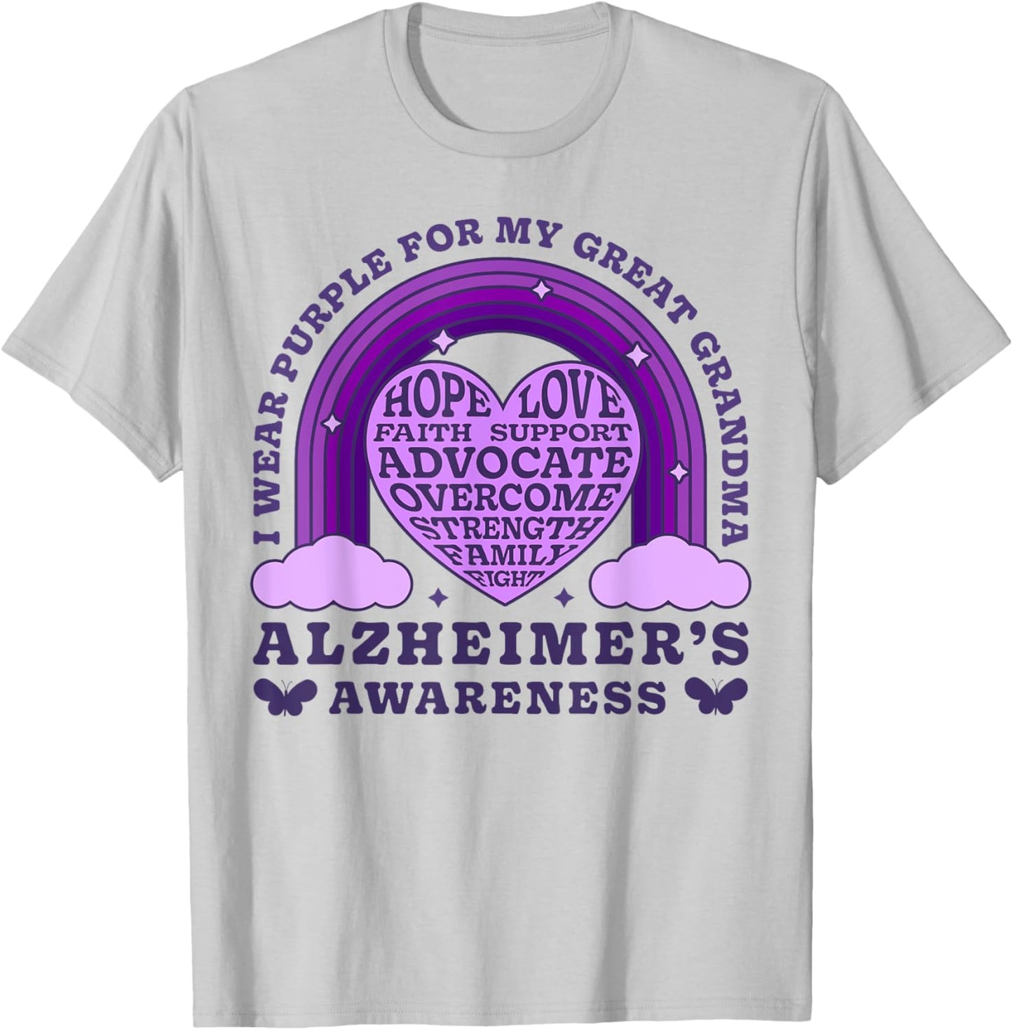 I Wear Purple For My Great Grandma Alzheimer's Awareness Day T-Shirt - T-Shirt | Ash