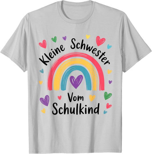 Kleine Schwester vom Schulkind Regenbogen Geschwister Kinder T-Shirt - T-Shirt | Ash
