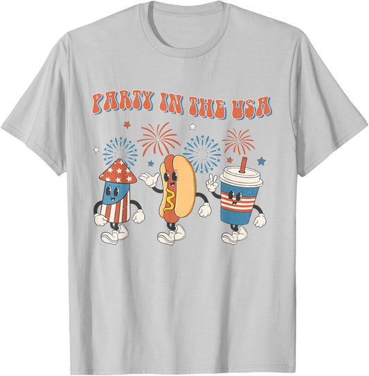 Party In The USA 4th Of July Vintage Hot Dog 4th Of July T-Shirt - T-Shirt | Ash