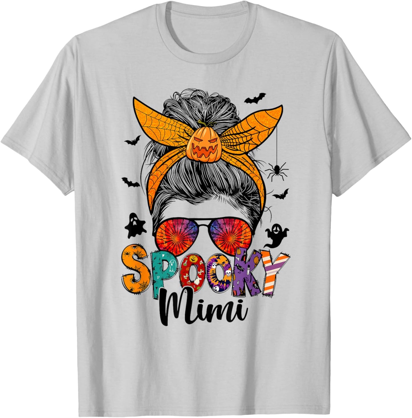 Spooky Mimi Messy Bun Grandma Pumpkin Halloween Pumpkin T-Shirt - T-Shirt | Ash
