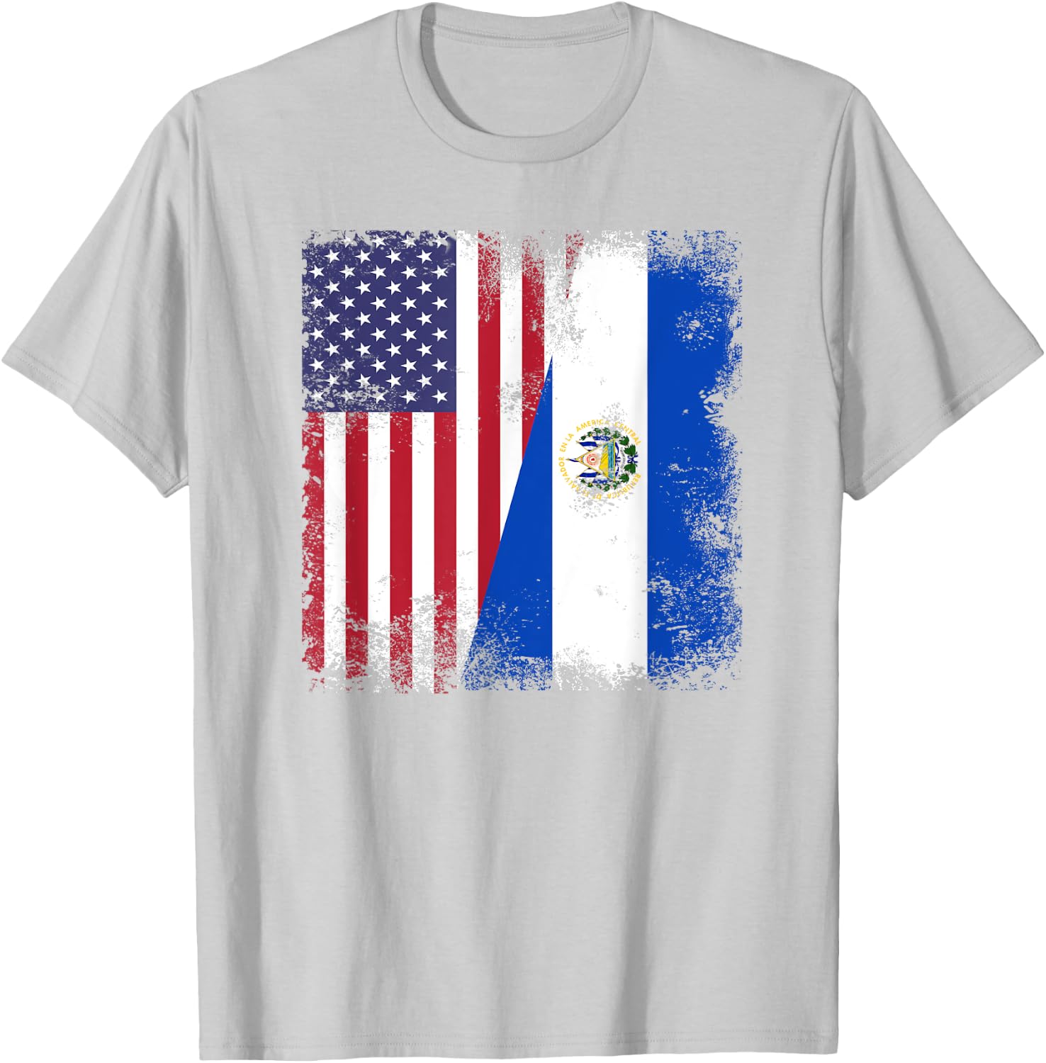 Half Salvadoran Flag | Vintage El Salvador USA Gift T-Shirt - T-Shirt | Ash
