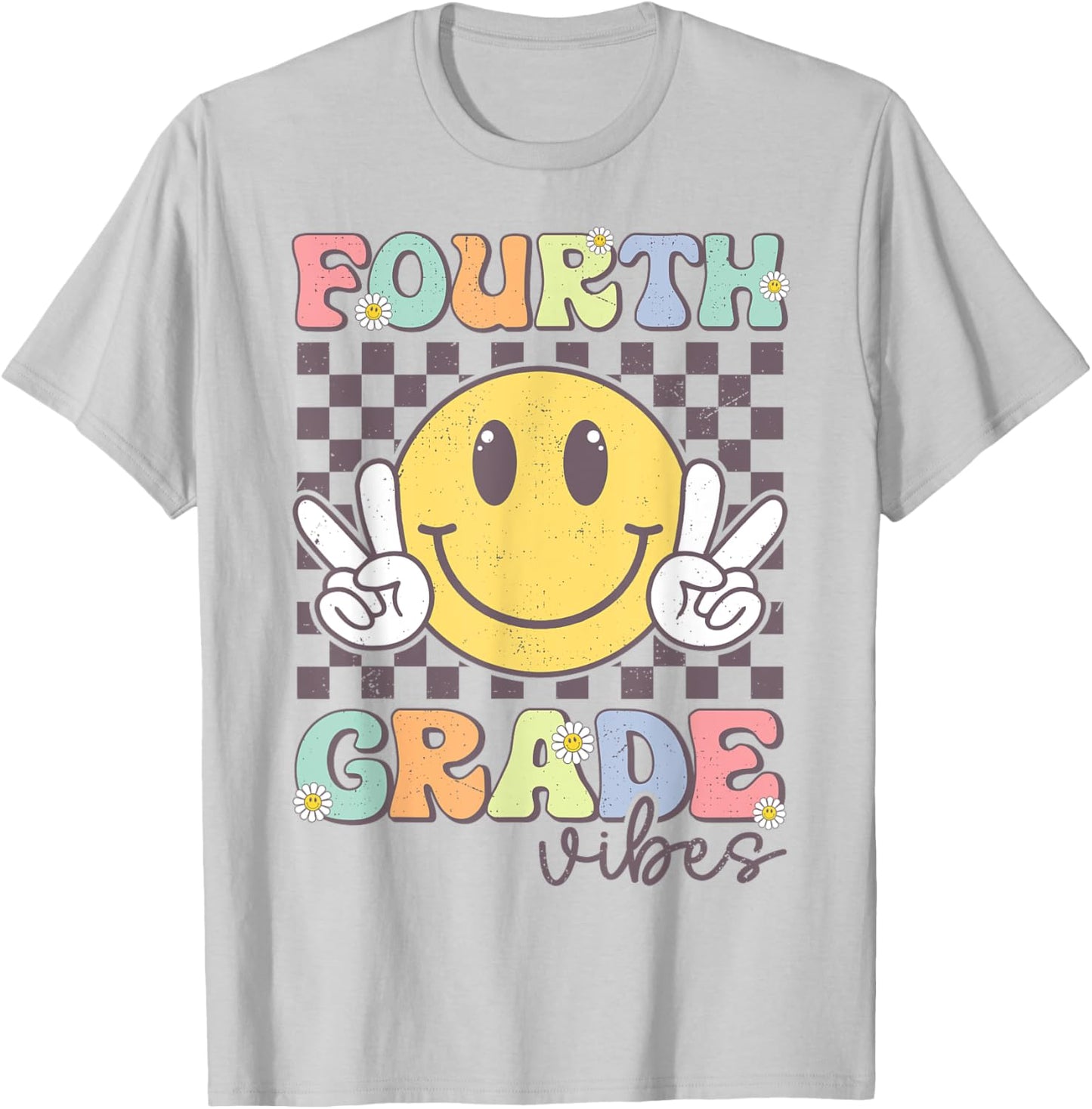 Fourth Grade Vibes Smile Face 4th Grade Team Back To School T-Shirt - T-Shirt | Ash