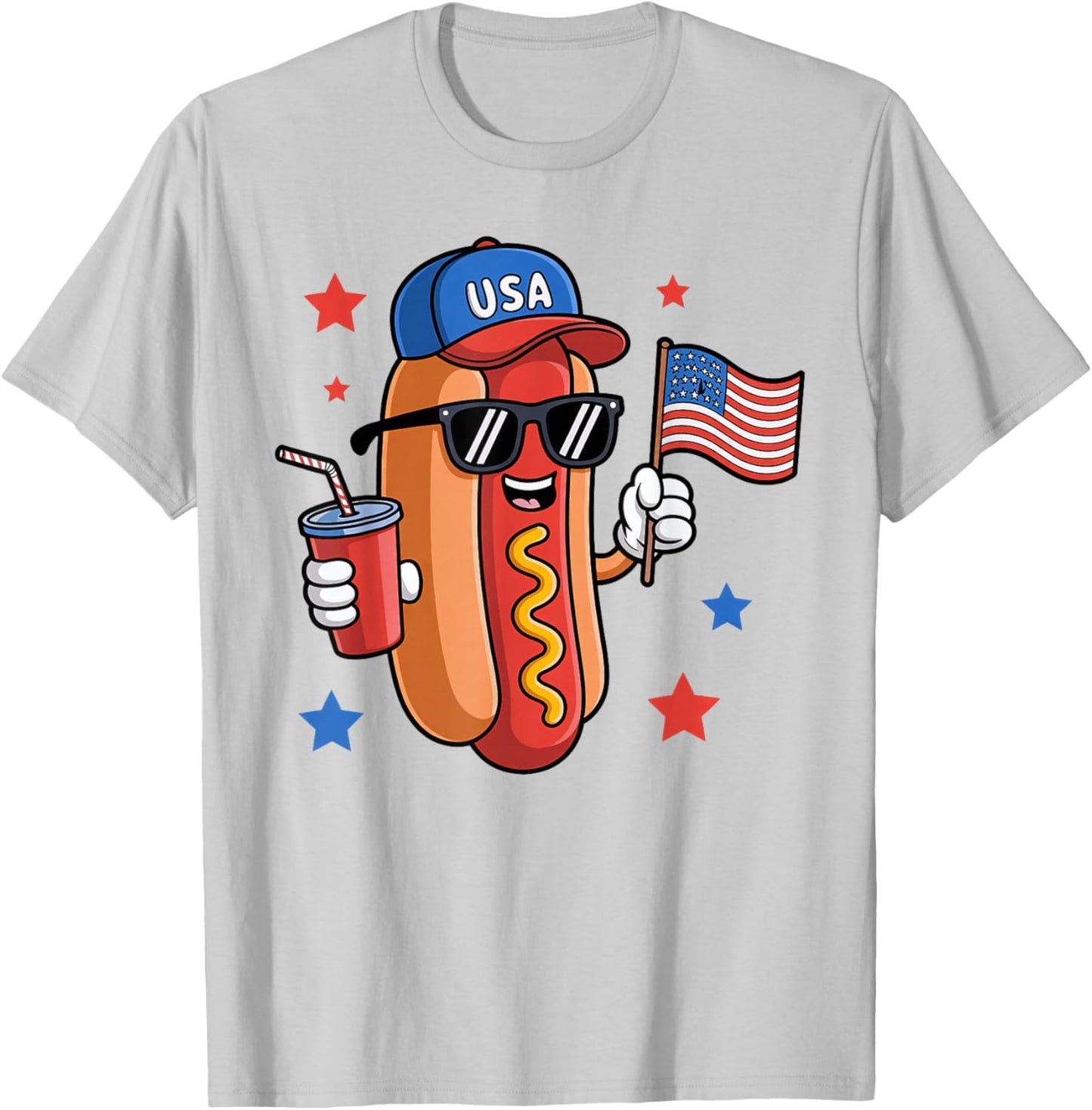 Hotdog 4th Of July Sunglasses USA Flag Funny Patriotic BBQ Men Women Kids T-Shirt - T-Shirt | Ash