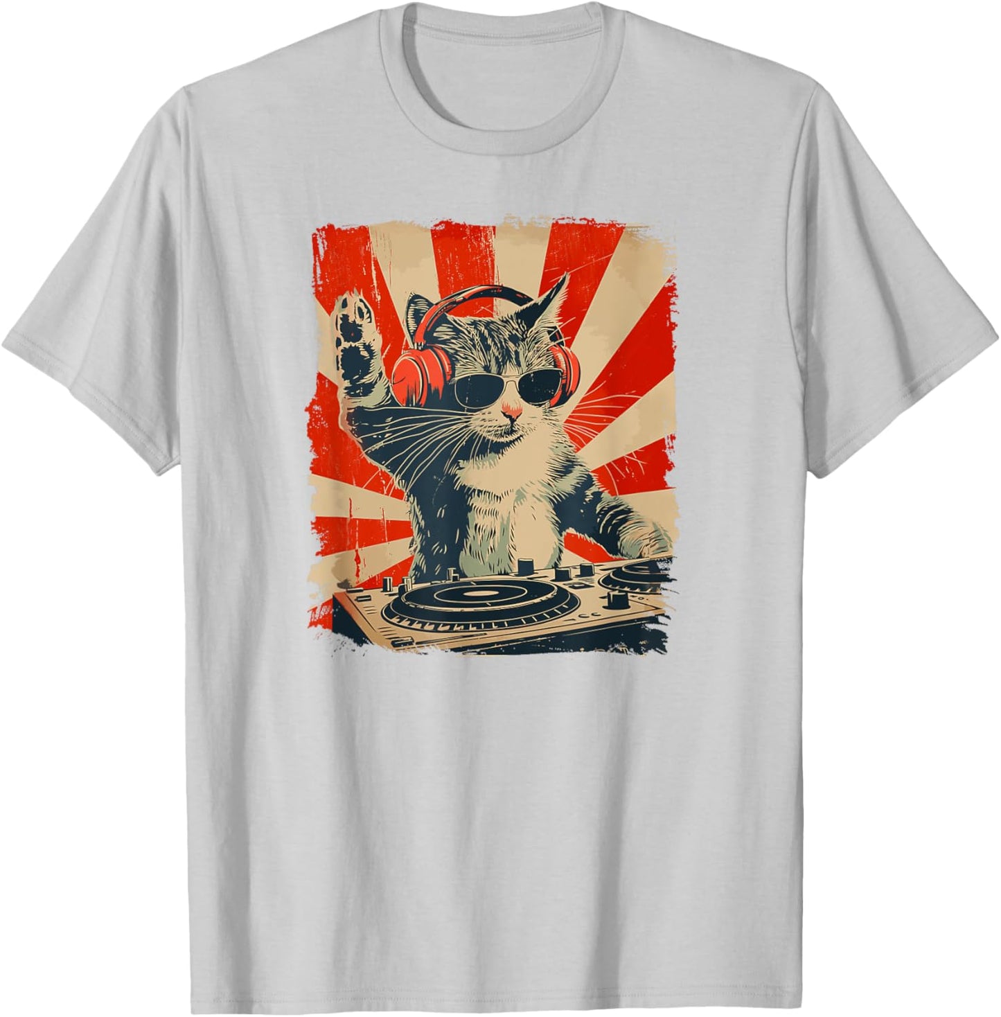 Funny DJ Cat Disco Sound Tech Headphone Music T-Shirt - T-Shirt | Ash