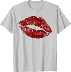 Sexy Red Hot Moist Lips Print Lipstick Kiss Me Clip Art T-Shirt - T-Shirt | Ash