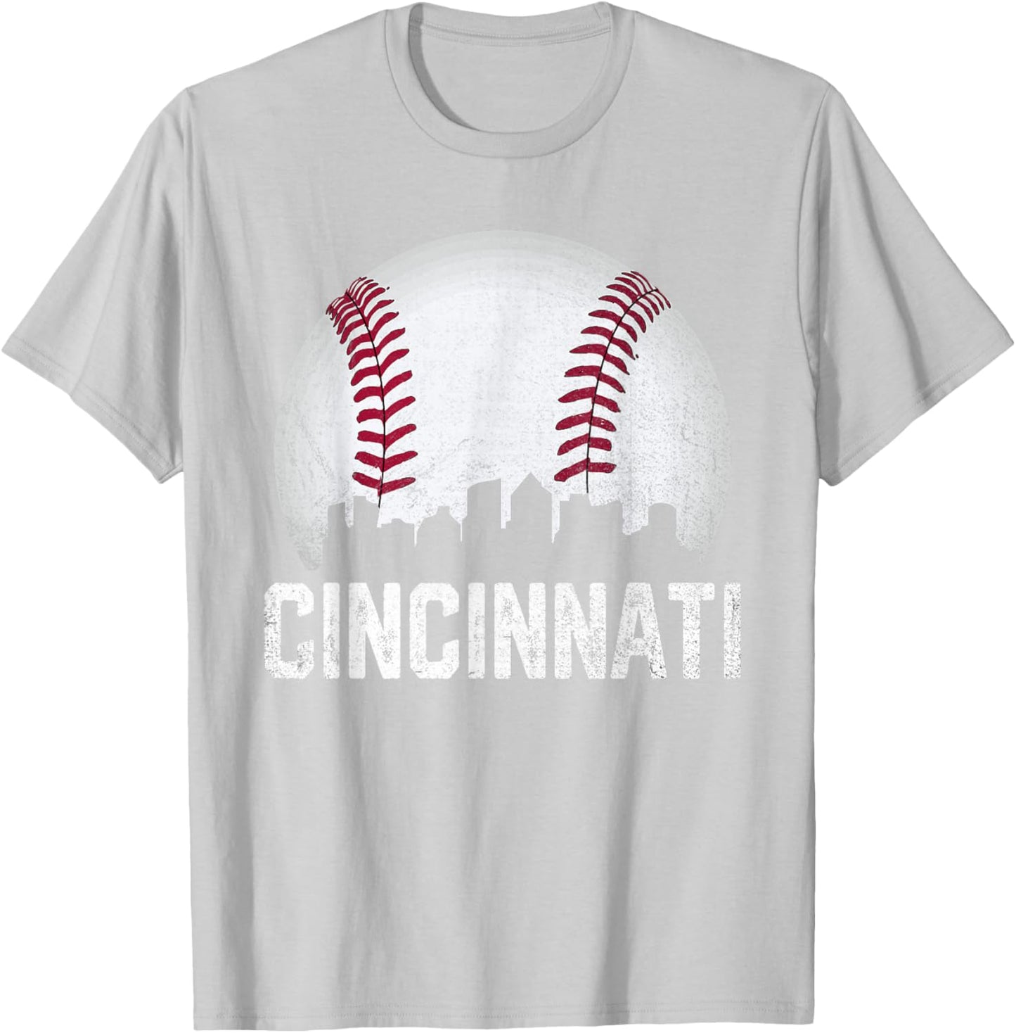 Cincinnati Baseball Ohio Skyline City Vintage Style T-Shirt - T-Shirt | Ash