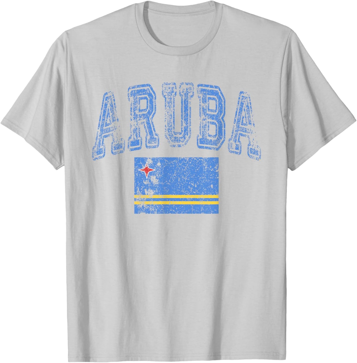 Threadrock Vintage Retro Faded Aruba Flag - White, Small, -Adults - Short Sleeve, , Polyester 100% T-Shirt - T-Shirt | Ash