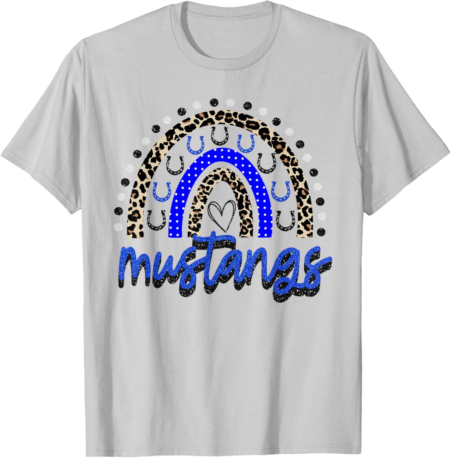 Blue Mustangs School Spirit Mustang Rainbow Mascot T-Shirt - T-Shirt | Ash