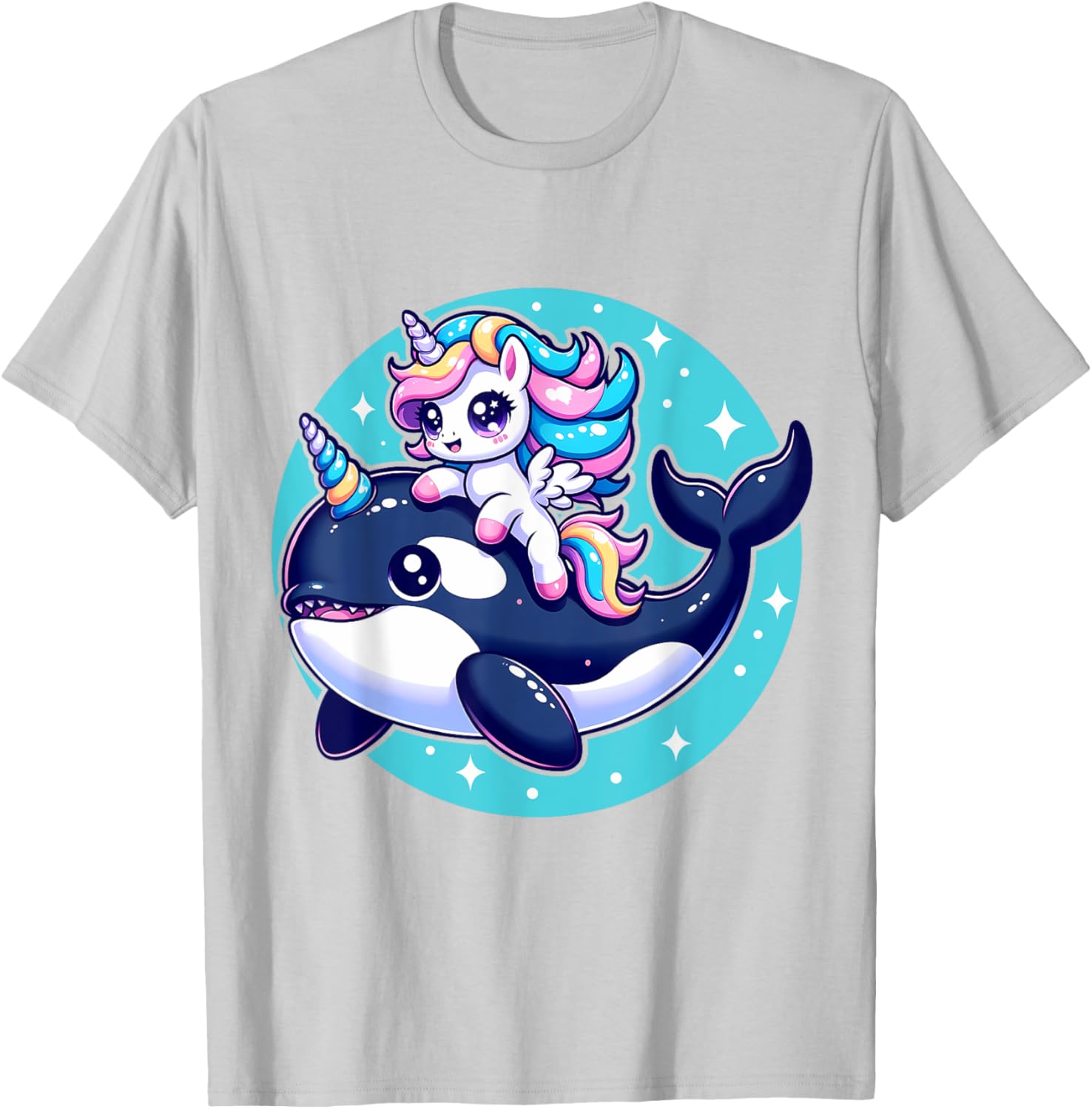 Cute Unicorn Riding Orca Killer Whale Lover Girls Kids T-Shirt - T-Shirt | Ash