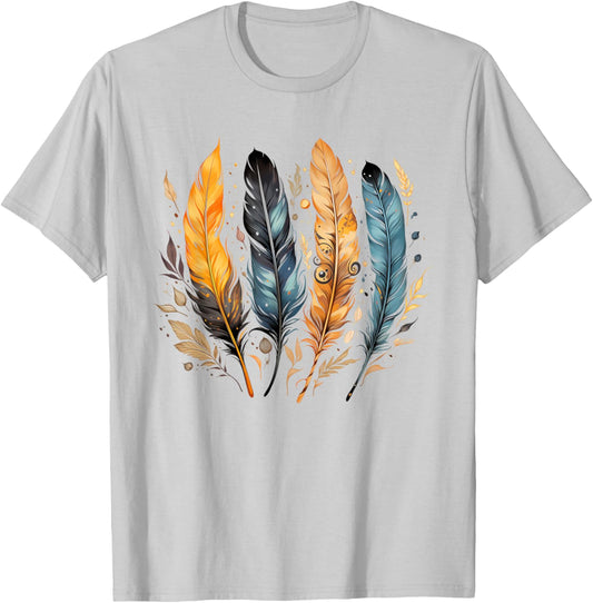 Colorful feathers, bird, Native Americans, symbol, pattern T-Shirt - T-Shirt | Ash