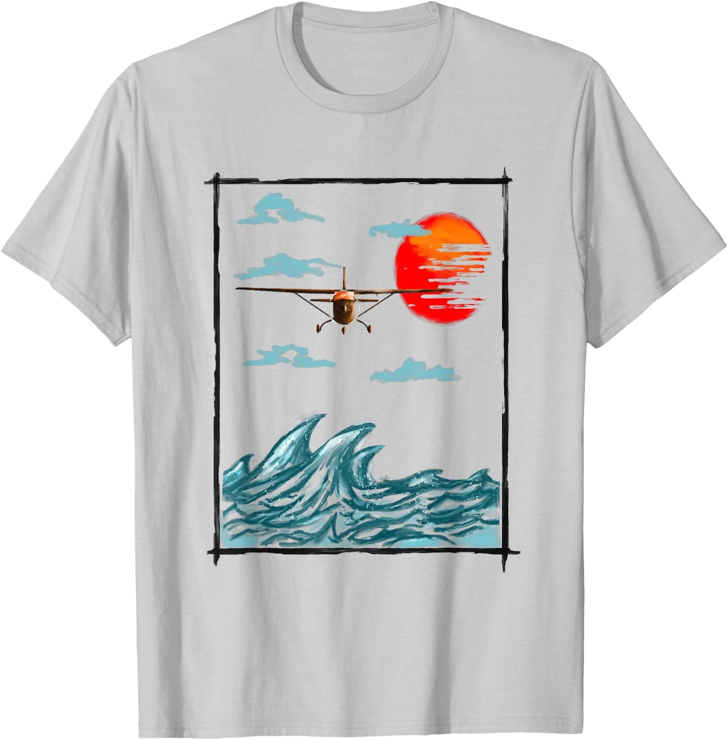 Airplane Lover Present Airplane Over Waves T-Shirt - T-Shirt | Ash