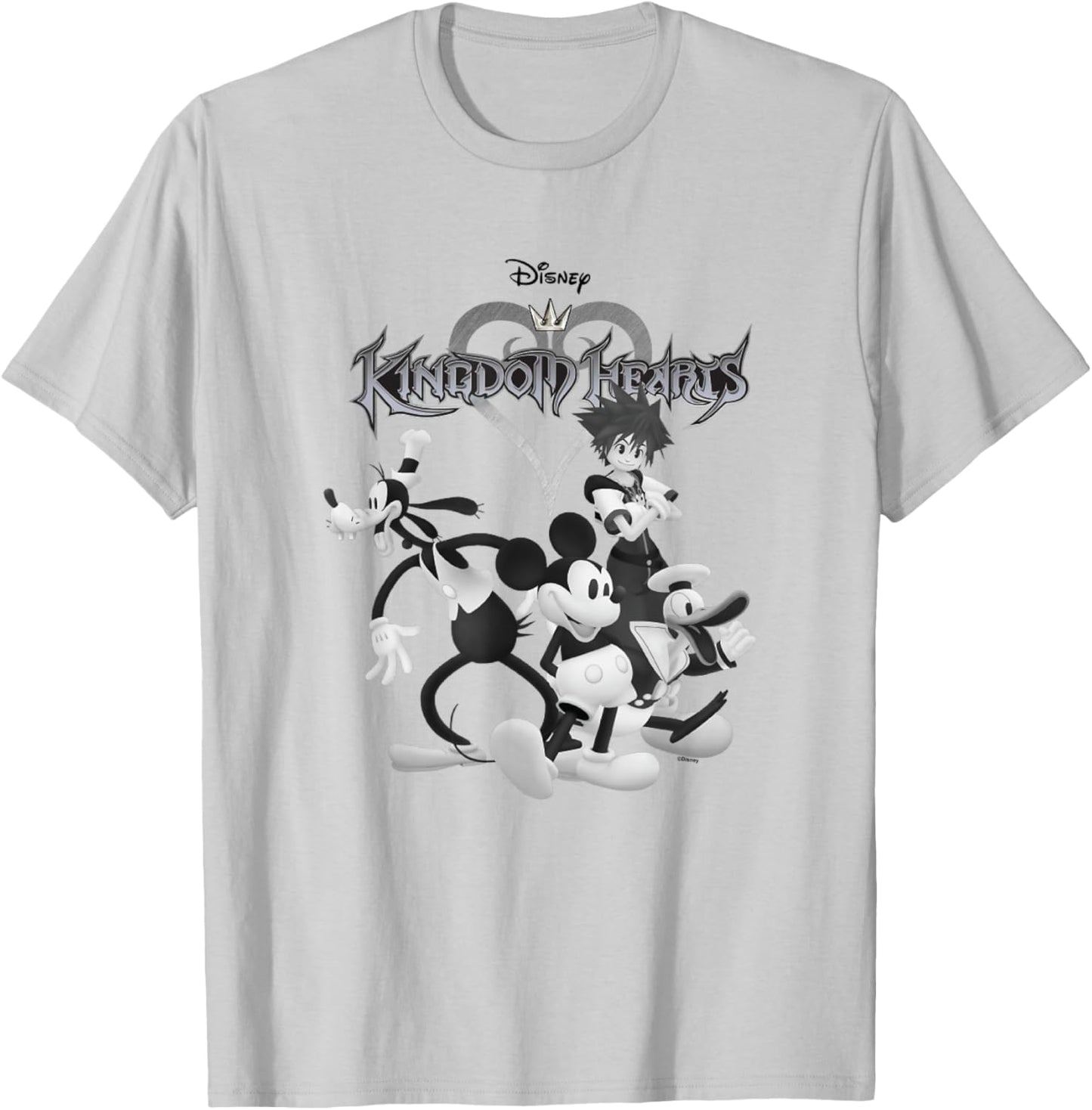 Kingdom Hearts Steamboat Heroes Black and White T-Shirt - T-Shirt | Ash