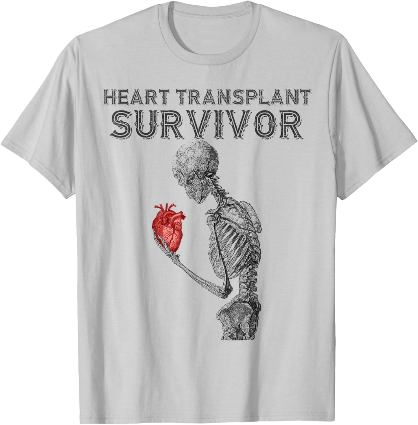 Heart Transplant Survivor Skeleton Red Anatomical Heart T-Shirt - T-Shirt | Ash