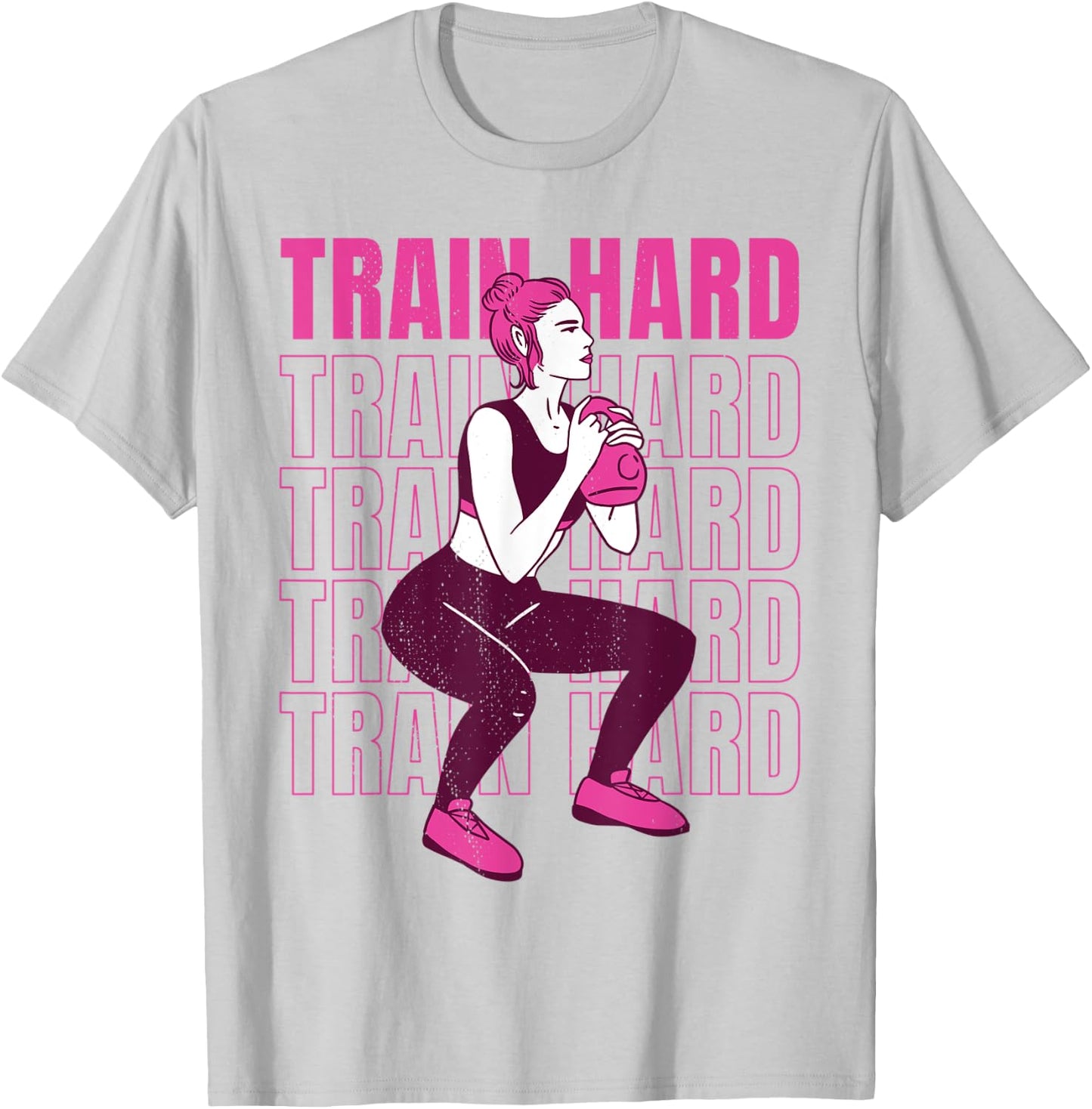 Woman lifting weights. Train hard - my favorite workout. T-Shirt - T-Shirt | Ash